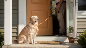 Dog door manners training for calm entry skills 