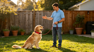 E collar training for beginners during backyard lesson