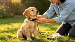 E collar training for beginners with a golden puppy
