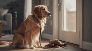 Separation anxiety dog training for a dog by the door