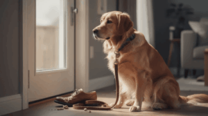 Separation anxiety dog training for a dog by the door